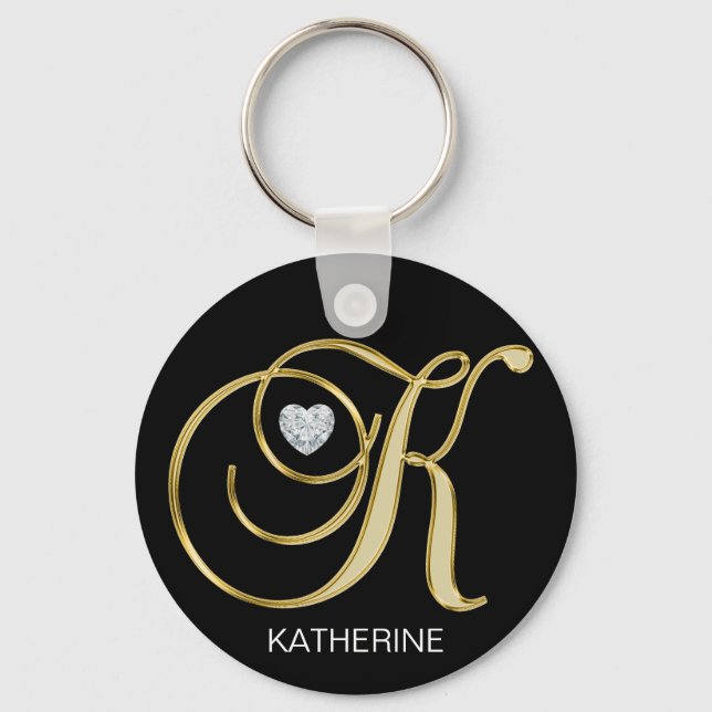 Elegant Personalized Gold Monogrammed Letter K Keychain (Front)
