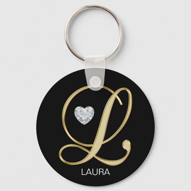 Elegant Personalized Gold Monogrammed Letter L Keychain (Front)