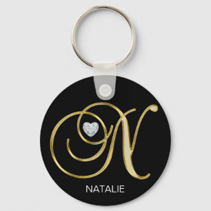 Elegant Personalized Gold Monogrammed Letter N Keychain