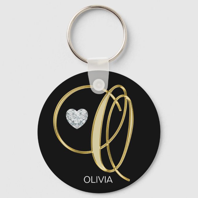 Elegant Personalized Gold Monogrammed Letter O Keychain (Front)