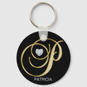 Elegant Personalized Gold Monogrammed Letter P Keychain