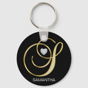 Elegant Personalized Gold Monogrammed Letter S Keychain