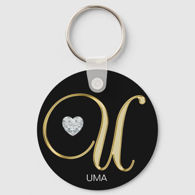 Elegant Personalized Gold Monogrammed Letter U Keychain (Front)