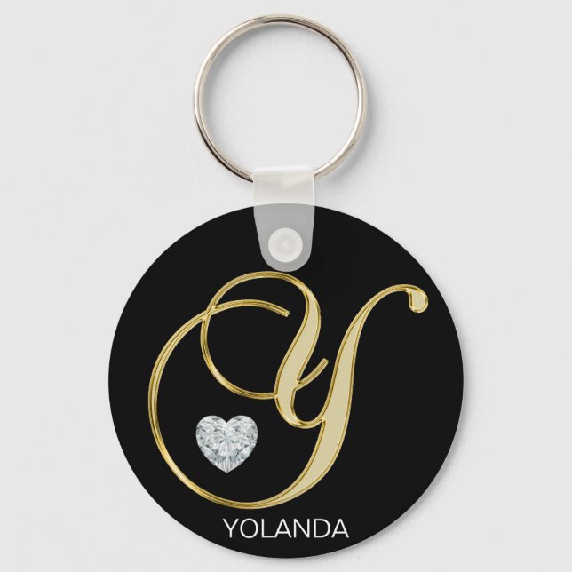 Elegant Personalized Gold Monogrammed Letter Y Keychain (Front)