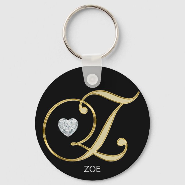 Elegant Personalized Gold Monogrammed Letter Z Keychain (Front)