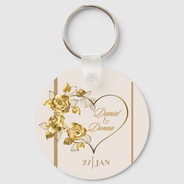Elegant Personalized Golden Wedding Keychain (Front)