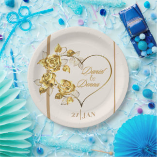 Elegant Personalized Golden Wedding Paper Plate