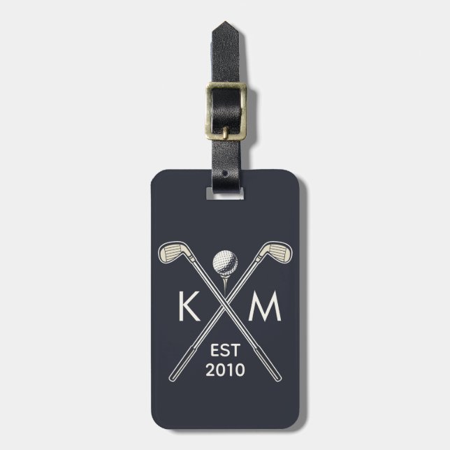 Elegant personalized golf club monogram design luggage tag (Front Vertical)