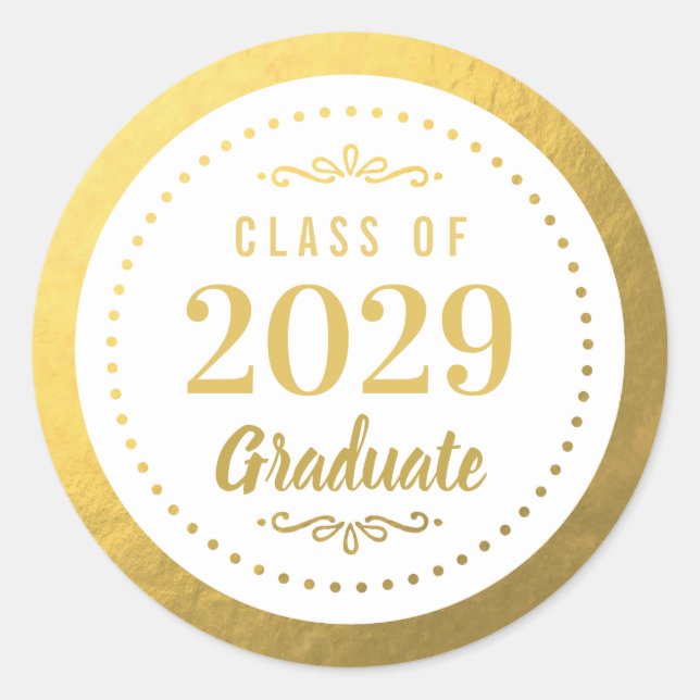 Elegant Personalized Graduate Faux Gold Foil Classic Round Sticker (Front)