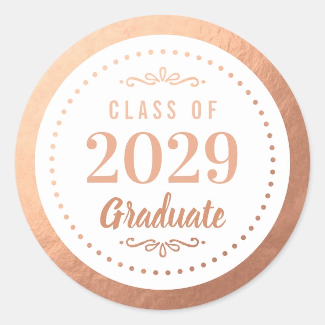 Elegant Personalized Graduate Faux Rose Gold Foil Classic Round Sticker (Front)