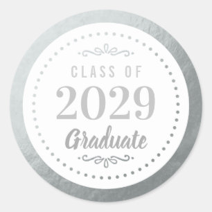 Elegant Personalized Graduate Faux Silver Foil Classic Round Sticker