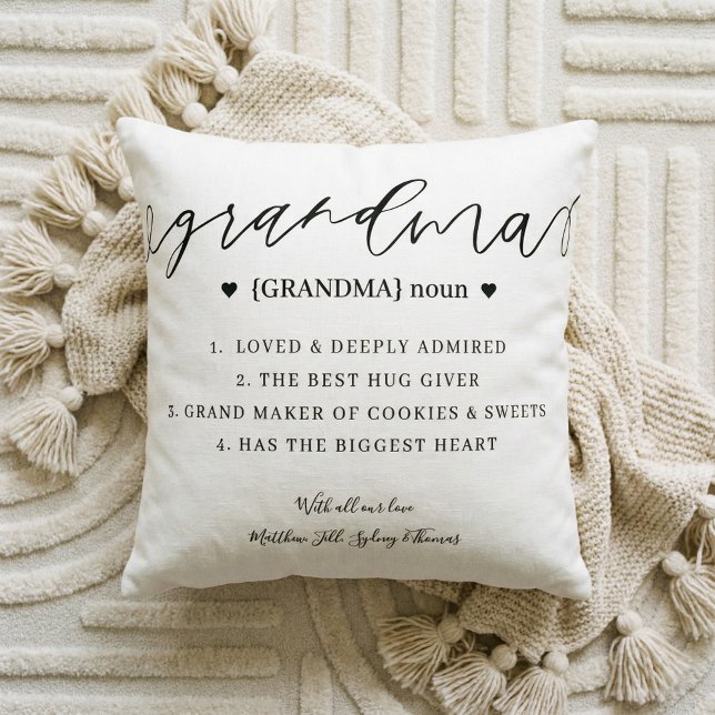 Elegant Personalized Grandma Definition Keepsake Throw Pillow (Custom Grandma Definition Mother's Day Keepsake Throw Pillow)