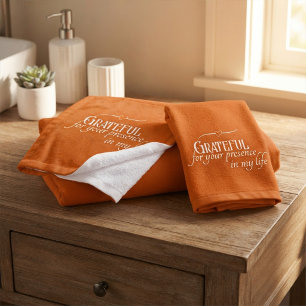 Elegant Personalized Grateful Autumn Thanksgiving Bath Towel Set