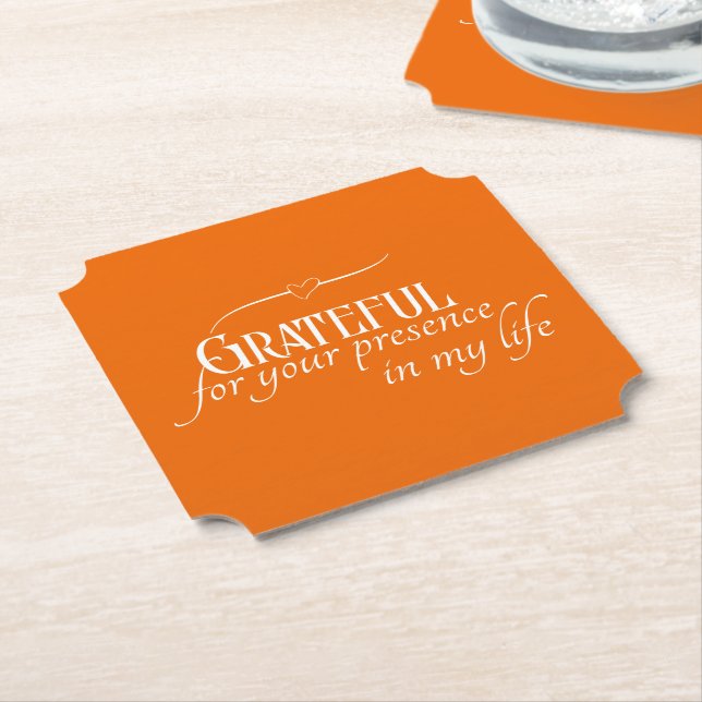 Elegant Personalized Grateful Fall Thanksgiving Paper Coaster (Angled)