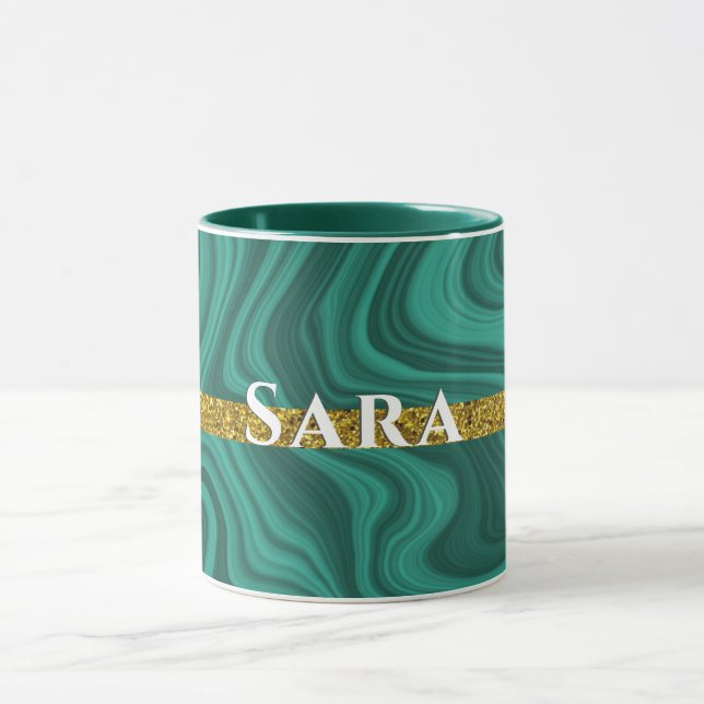 elegant personalized green agate gold glitter mug (Center)