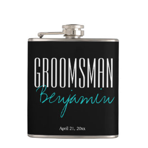 Elegant Personalized GROOMSMAN Black Flask