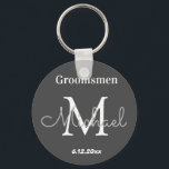 elegant personalized  groomsmen black white keychain<br><div class="desc">elegant modern personalized  groomsman black , custom</div>