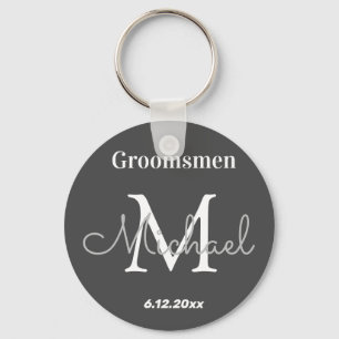 elegant personalized  groomsmen black white keychain