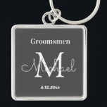 elegant personalized  groomsmen black white keychain<br><div class="desc">elegant modern personalized  groomsman black , custom</div>