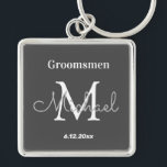 elegant personalized  groomsmen black white keychain<br><div class="desc">elegant modern personalized  groomsman black , custom</div>
