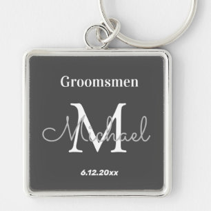 elegant personalized  groomsmen black white keychain