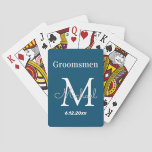 elegant personalized groomsmen, blue white playing cards