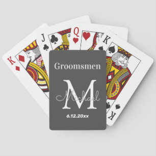 elegant personalized groomsmen brown white playing cards