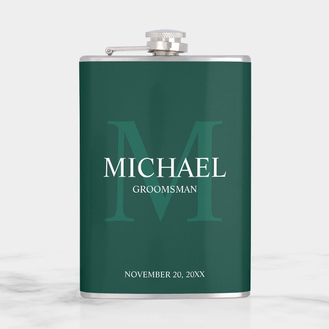 Elegant Personalized Groomsmen Monogram and Name Hip Flask (Creator Uploaded)