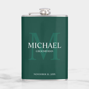 Elegant Personalized Groomsmen Monogram and Name Hip Flask