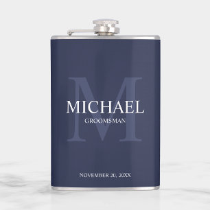 Elegant Personalized Groomsmen Monogram and Name Hip Flask