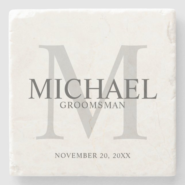 Elegant Personalized Groomsmen Stone Coaster (Front)