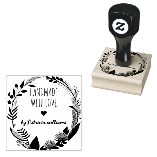 Elegant Personalized Handmade By Name Rubber Stamp (Stamped)