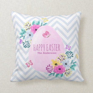 Elegant Personalized Happy Easter Throw Pillow