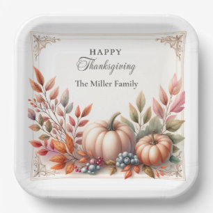 Elegant Personalized, Happy Thanksgiving Pumpkins Paper Plate