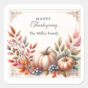 Elegant Personalized, Happy Thanksgiving Pumpkins Square Sticker