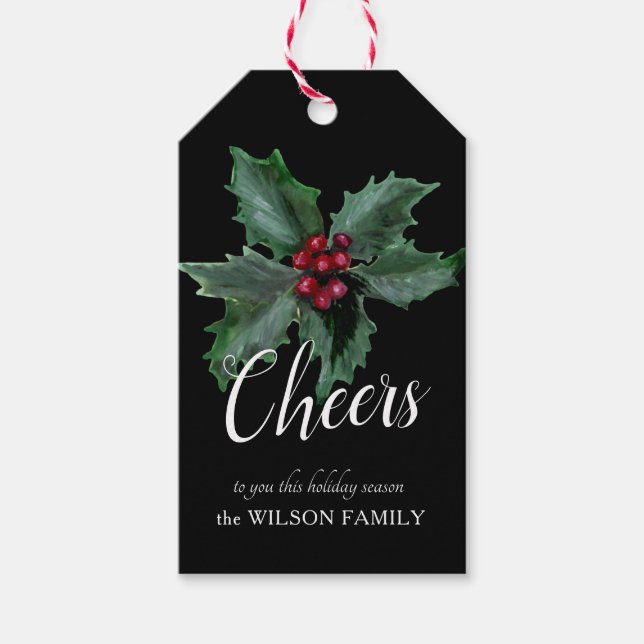 Elegant Personalized Holly Gift Tag (Front)