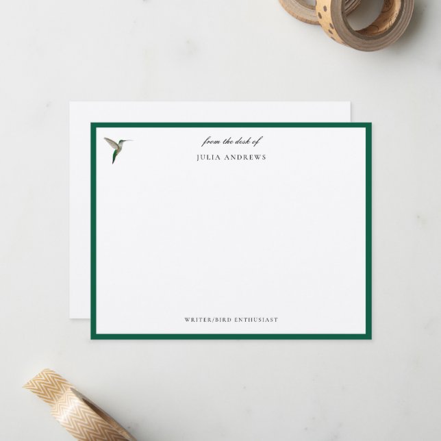 Elegant personalized hummingbird card (Front/Back In Situ)