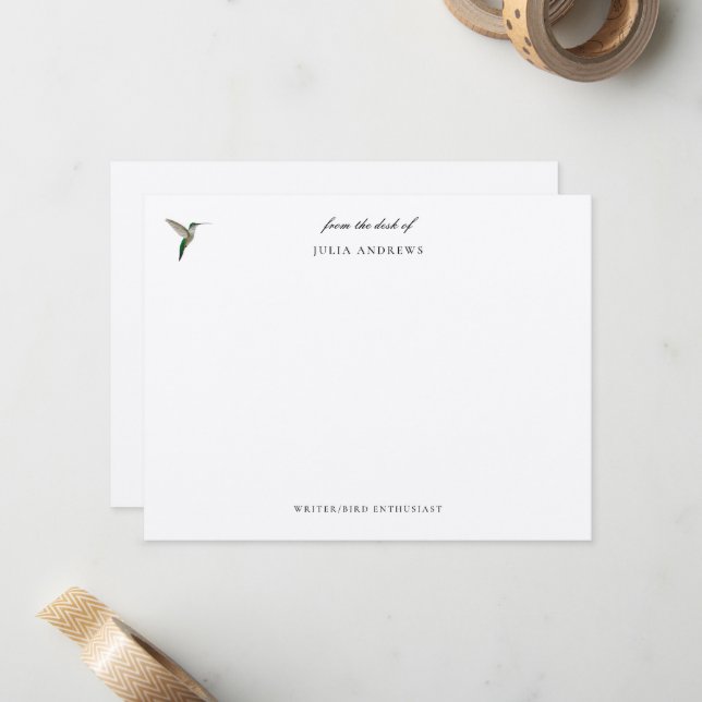 Elegant personalized hummingbird card (Front/Back In Situ)