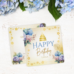 Elegant Personalized Hydrangea Flat Birthday Card