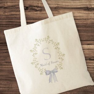 Elegant Personalized Initial Bow Maid of Honour Tote Bag