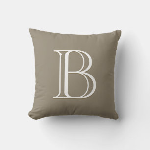Elegant Personalized Initial Taupe Brown Monogram Throw Pillow
