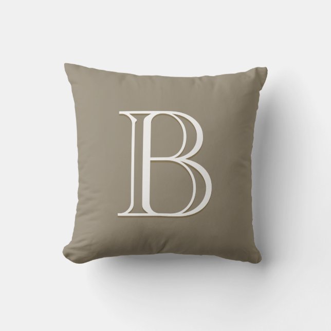 Elegant Personalized Initial Taupe Brown Monogram Throw Pillow (Front)