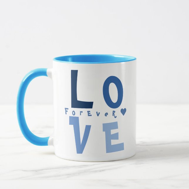 Elegant Personalized LOVE, Name in Blue Typography Mug (Left)