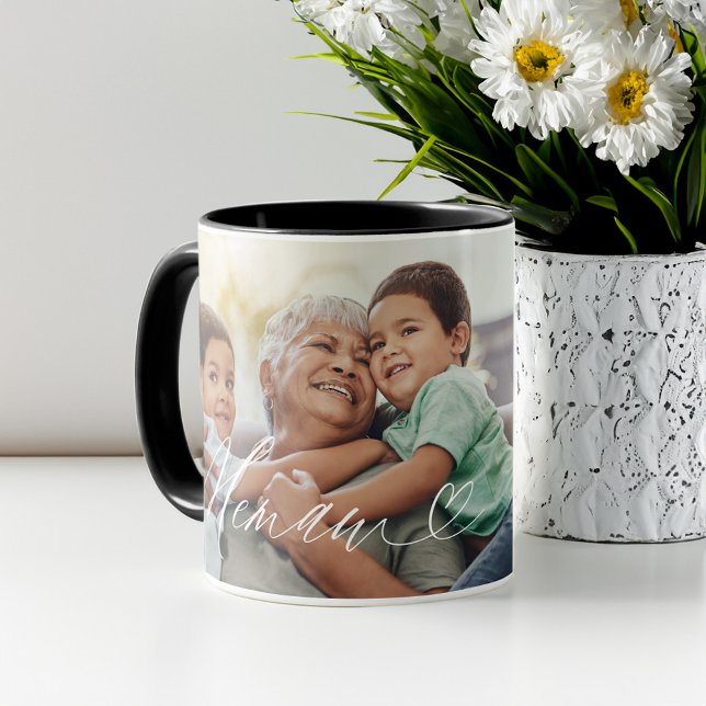 Elegant Personalized Memaw Photo Mother's Day Gift Mug (Memaw Script Heart Grateful for Every Moment Photo Mug)