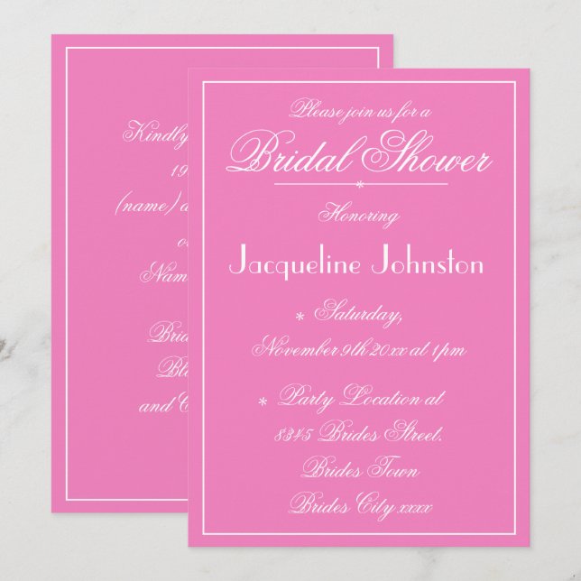 Elegant Personalized Modern Classic Bridal Shower Invitation (Front/Back)