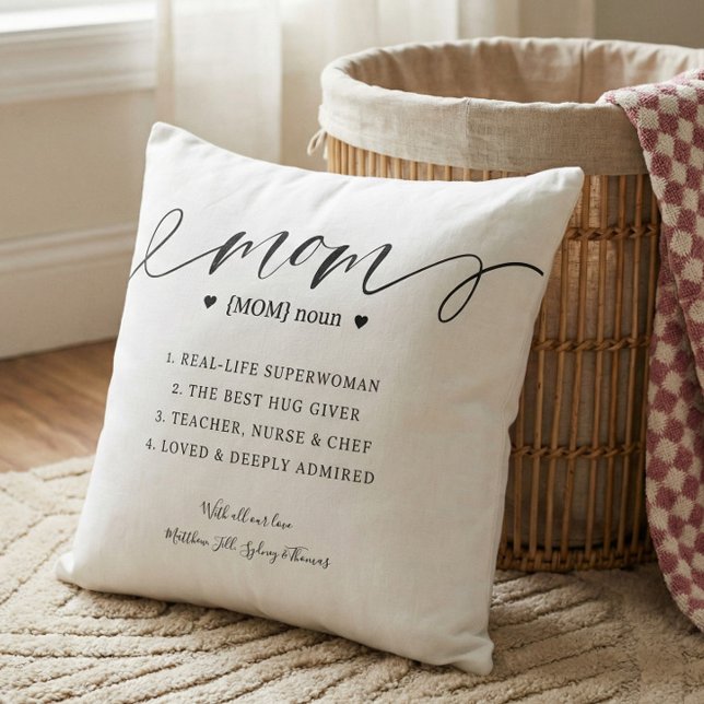 Elegant Personalized Mom Definition Keepsake Throw Pillow (Custom Mom Script Definition Mother's Day Keepsake Throw Pillow)