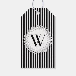 Elegant Personalized Monogram and Black Stripes Gift Tags