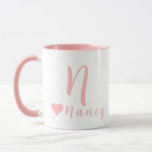 Elegant Personalized Monogram and Name in Pink Mug<br><div class="desc">The design features customizable typography for name and monograph personalization in an elegant light rose,  pastel pink script colour.    
For questions,  contact the artist at wafadahdalcreates@gmail.com. © Wafa Y. Dahdal - All Rights Reserved.</div>