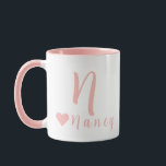 Elegant Personalized Monogram and Name in Pink Mug<br><div class="desc">The design features customizable typography for name and monograph personalization in an elegant light rose,  pastel pink script colour.    
For questions,  contact the artist at wafadahdalcreates@gmail.com. © Wafa Y. Dahdal - All Rights Reserved.</div>
