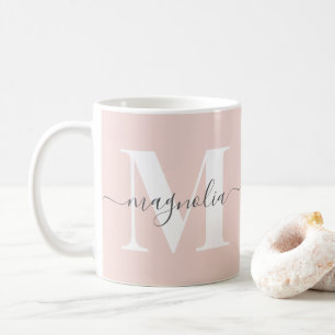 Elegant Personalized Monogram Blush Pink Initial Coffee Mug